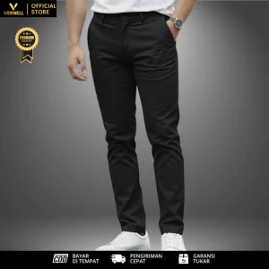 Celana Pria Chino Premium Panjang 100cm Black Slimfit