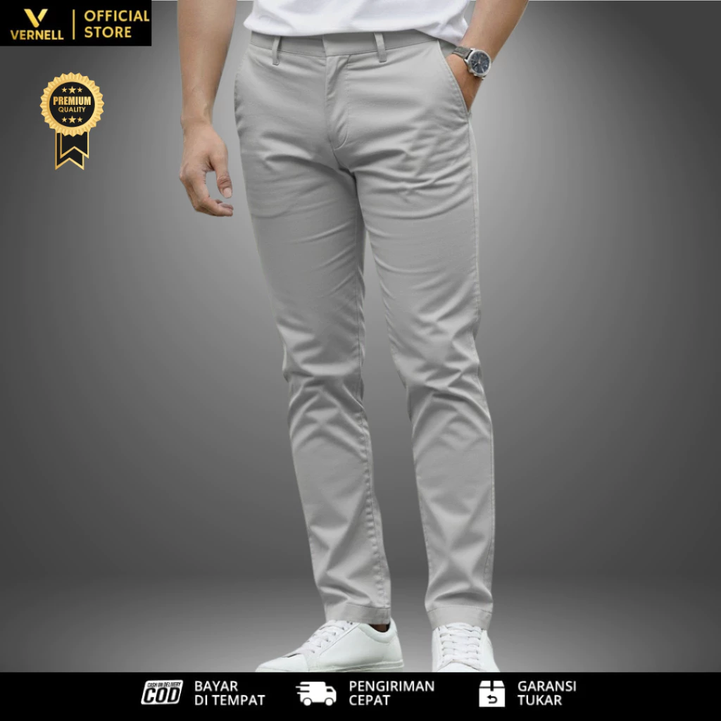 Celana Pria Chino Premium Panjang 100cm Grey Slimfit