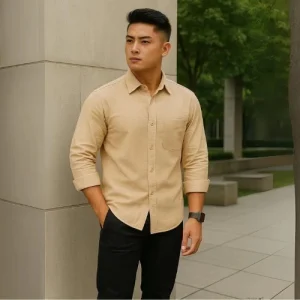 Kemeja Polos Linen Pria Lengan Panjang Coffee